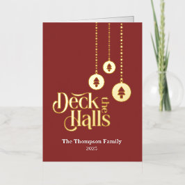 "Deck the Halls" エレガントなレッド折りたたみカード 箔シーズンカード