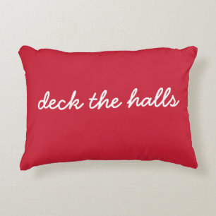 Deck The Halls クリスマス ホリデー シンプル スクリプト 赤 アクセントクッション