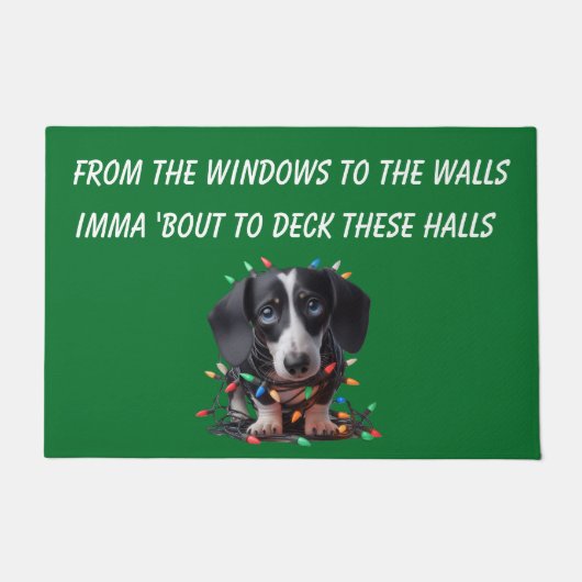 DECK THE HALLS DACHHSUND ドアマット (正面)