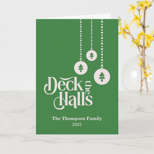 "Deck The Halls" Elegant Mid Green Christmas カード (黄色い花)
