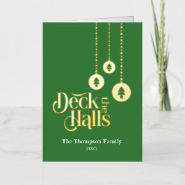 "Deck the Halls" Elegant Mid Green Folded 箔シーズンカード
