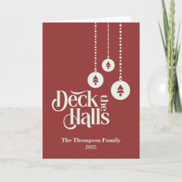 "Deck The Halls" Elegant Red Christmas カード