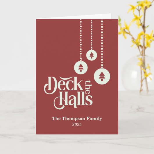 "Deck The Halls" Elegant Red Christmas カード (黄色い花)