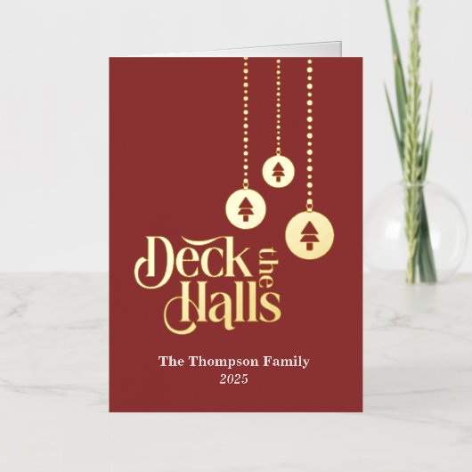 "Deck the Halls" Elegant Red Folded 箔シーズンカード (正面)
