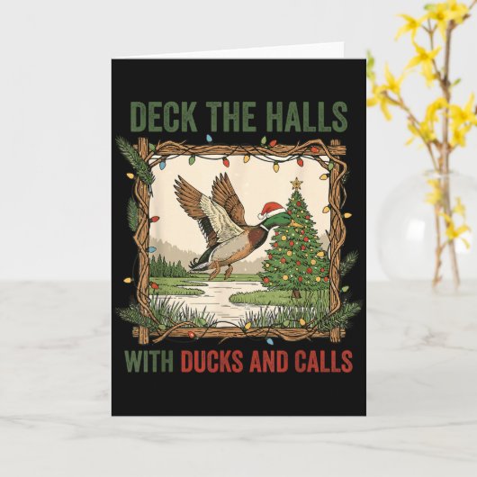 Deck The Halls With Ducks And Calls Christmas Hunt カード (黄色い花)