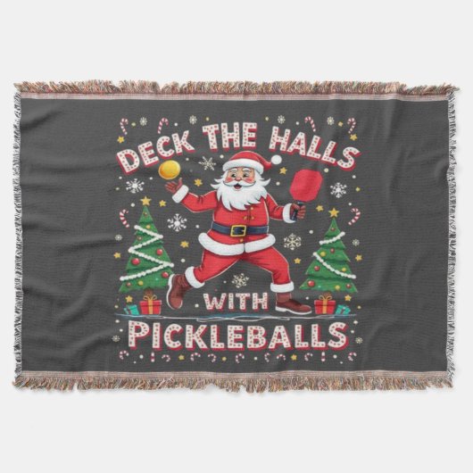 Deck The Halls With Pickleballs スローブランケット (正面)