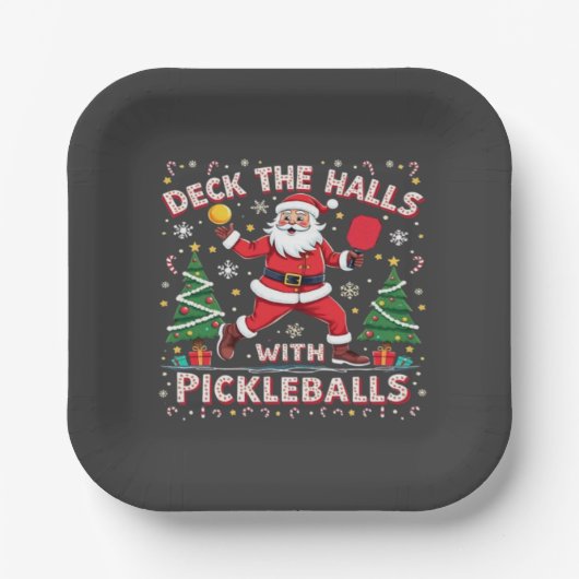 Deck The Halls With Pickleballs  ペーパープレート (正面)