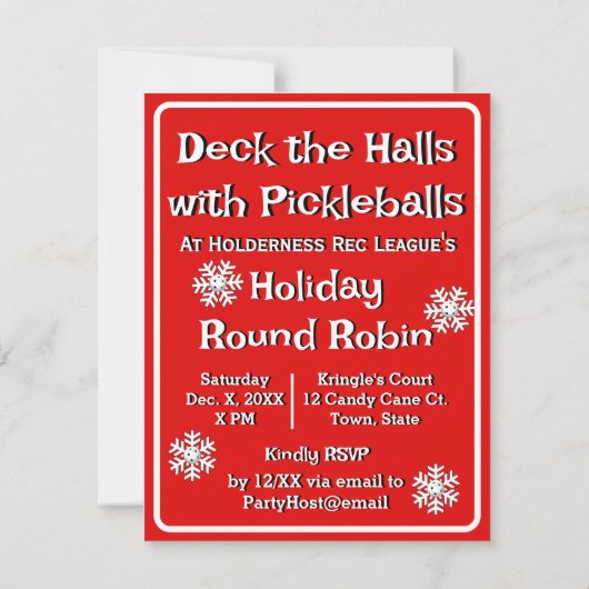 Deck the Halls with Pickleballs Christmas Party 招待状 (裏面)
