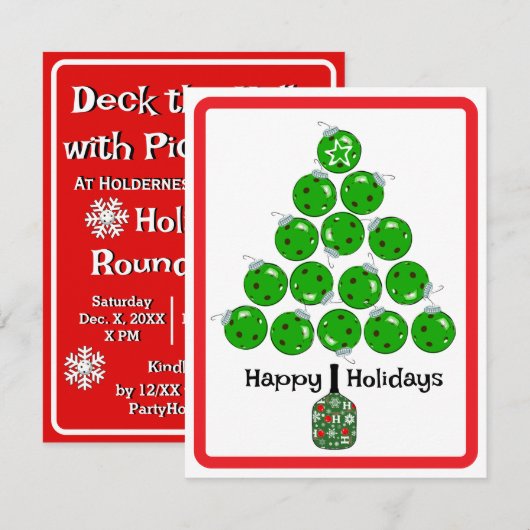 Deck the Halls with Pickleballs Christmas Party 招待状 (正面/裏面)