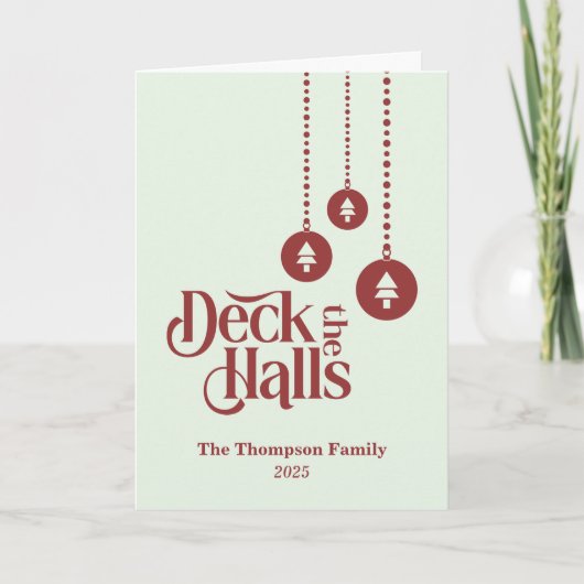 "Deck the Holes"ライトグリーンクリスマス カード (正面)