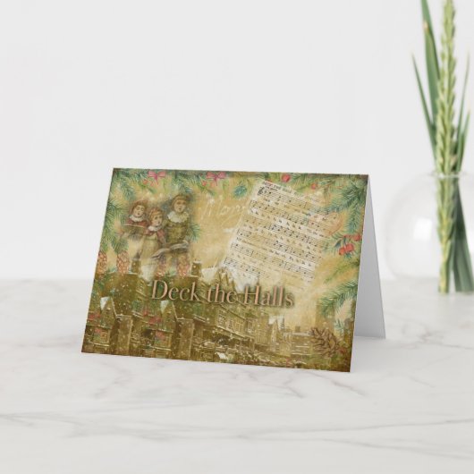 "Deck the Holes"ヴィンテージクリスマスカード カード (正面)
