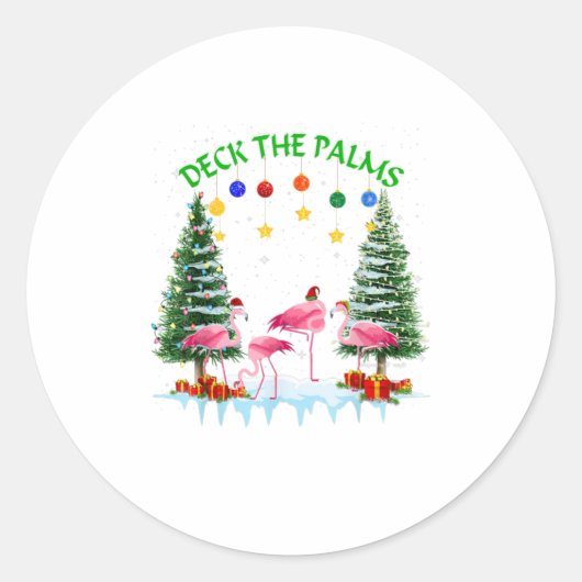 Deck the Palm メリー Flamingo Christmas ラウンドシール (正面)