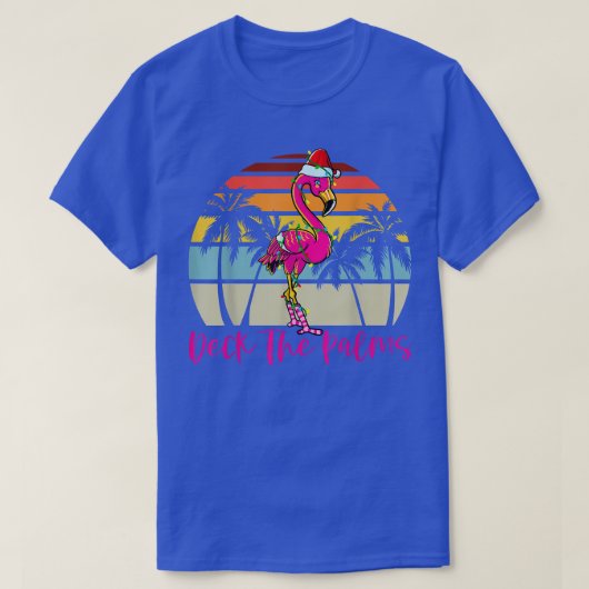 Deck the Palms Christmas Flamingo Palm Tree Tropic Tシャツ (デザイン正面)