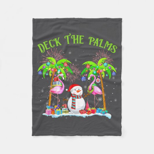 Deck The Palms Flamingo Trocal Christmas Lights Pa フリースブランケット (正面)