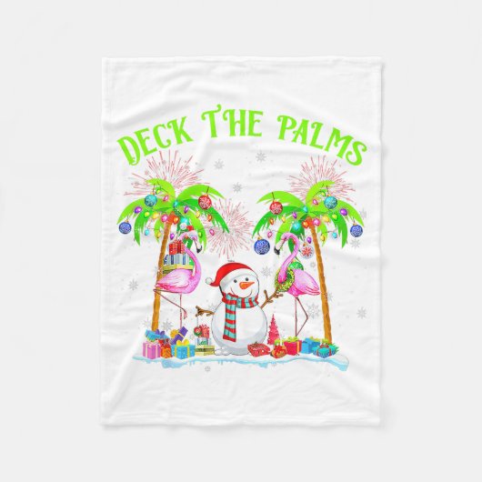 Deck The Palms Flamingo Trocal Christmas Lights Pa フリースブランケット (正面)