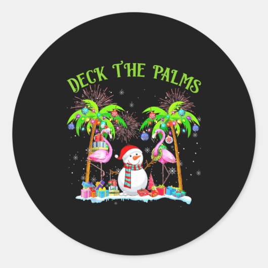 Deck The Palms Flamingo Trocal Christmas Lights Pa ラウンドシール (正面)