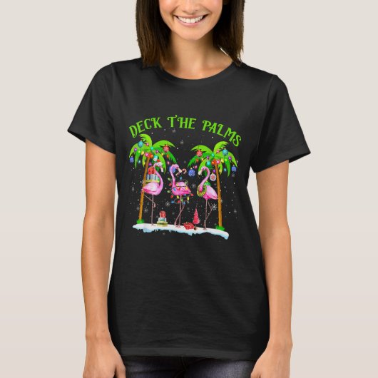 Deck The Palms Flamingo Trocal Christmas Lights Pa Tシャツ (正面)