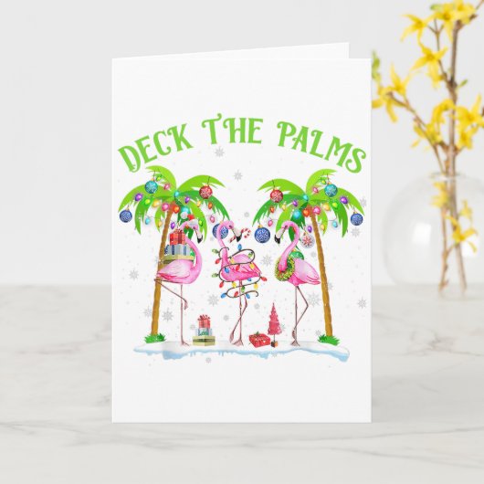Deck The Palms Flamingo Tropical Christmas Lights カード (黄色い花)