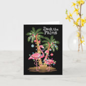 Deck The Palms Flamingo Tropical Christmas Lights  カード (黄色い花)