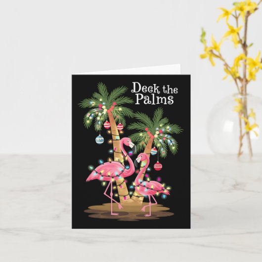 Deck The Palms Flamingo Tropical Christmas Lights  カード (黄色い花)