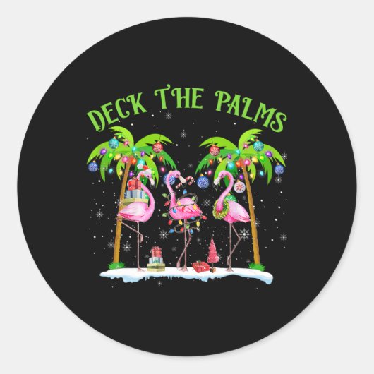 Deck The Palms Flamingo Tropical Christmas Lights ラウンドシール (正面)