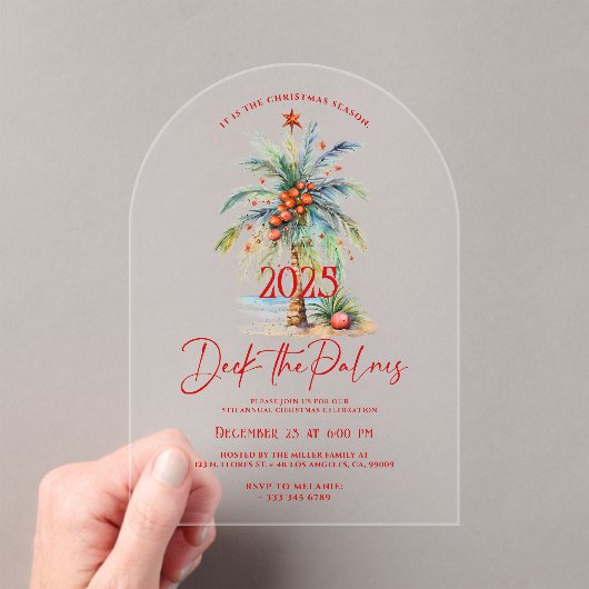 Deck The Palms Tropical Christmas Party Invitation アクリル招待状 (インサイチュ (ポータブル))
