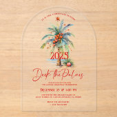 Deck The Palms Tropical Christmas Party Invitation アクリル招待状 (正面)