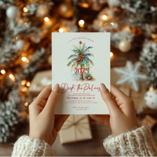 Deck The Palms Tropical Christmas Party Invitation 招待状