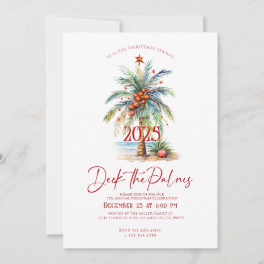 Deck The Palms Tropical Christmas Party Invitation 招待状 (正面)