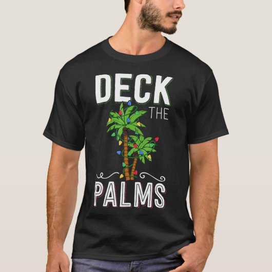 Deck The Palms Tropical Hawaii Christmas Palm Tree Tシャツ (正面)