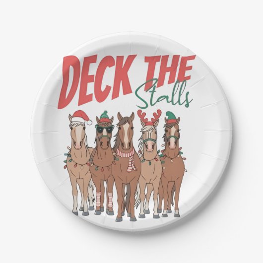 Deck the Stalls Funny Christmas Horse Lovers ペーパープレート (正面)