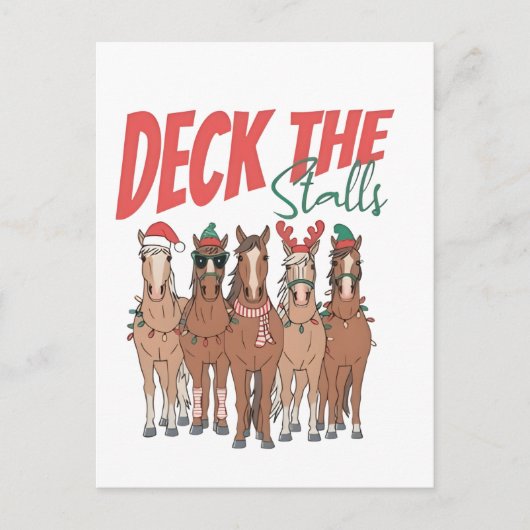 Deck the Stalls Funny Christmas Horse Lovers 案内ポストカード (正面)