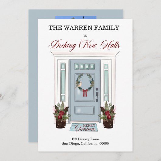 Decking New Holesブルードアクリスマスフォトムービング 案内状 (正面/裏面)