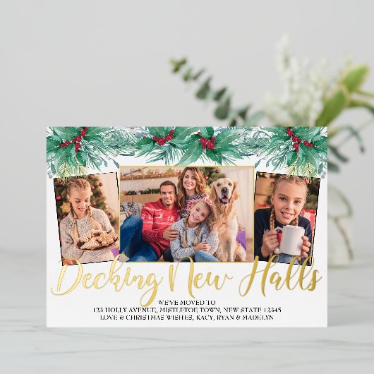 Decking New Holes HollyとMistletoe 3の写真 箔シーズンカード (立ち正面)