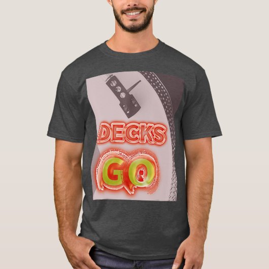 Decks GO DJターンテーブルビニールjunkie mi disco Tシャツ (正面)