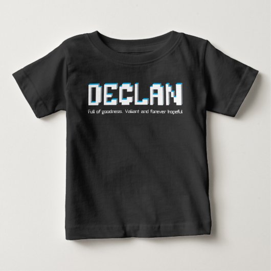 Declanの男の子の名前の意味のピクセルテキスト ベビーTシャツ (正面)