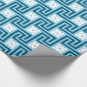 Decoのギリシャ人の鍵、スカイブルーおよび海軍 ラッピングペーパー (角)