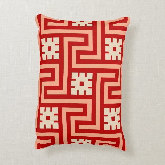 Decoのギリシャ人の鍵、珊瑚のオレンジおよびベージュ アクセントクッション (裏面(縦))