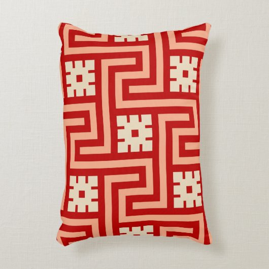 Decoのギリシャ人の鍵、珊瑚のオレンジおよびベージュ アクセントクッション (正面(垂直))