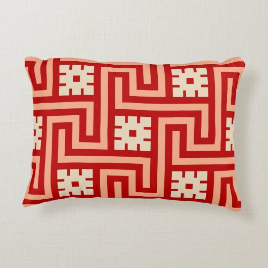 Decoのギリシャ人の鍵、珊瑚のオレンジおよびベージュ アクセントクッション (裏面)