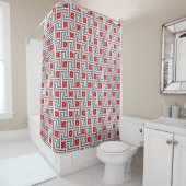 Decoのギリシャ人の鍵、赤、白いおよび灰色/灰色 シャワーカーテン (インサイチュ)