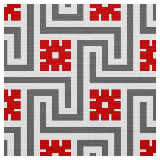Decoのギリシャ人の鍵、赤、白いおよび灰色/灰色 ファブリック (見本)