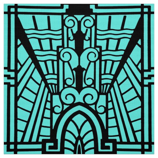 Decoの建築パターン、ターコイズおよび黒 ファブリック (見本)