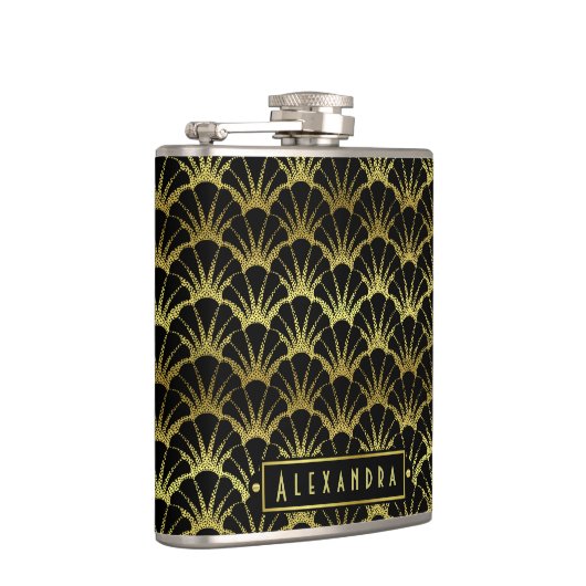 Decoの黒い金ゴールドの帆立貝貝ファンのカスタム フラスク (右)