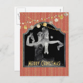 Decoを踊る赤および金ゴールドのクリスマスの三十代 シーズンポストカード (正面/裏面)