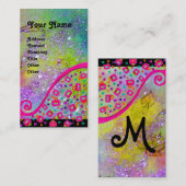 DECOモノグラムイエローピンク明るい赤紫色バイオレットスパークル 名刺 (正面/裏面)