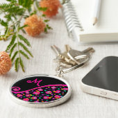 DECOモノグラムピンク明るい赤紫色イエローホワイトブラック キーホルダー (側面)