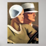 Deco art Drive My Car painting ポスター<br><div class="desc">Digital painting from a 1920s car advertisement,  showing a man and a woman,  the woman at the steering wheel.</div>