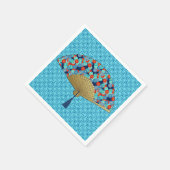 Deco Fan – 花inコバルト、ターコイズ、赤 スタンダードカクテルナプキン (角)