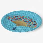 Deco Fan – 花inコバルト、ターコイズ、赤 ペーパープレート (アングル)